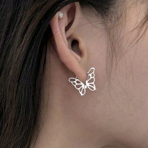 Silver Butterfly Outline Stud Earrings - Women's Jewelry